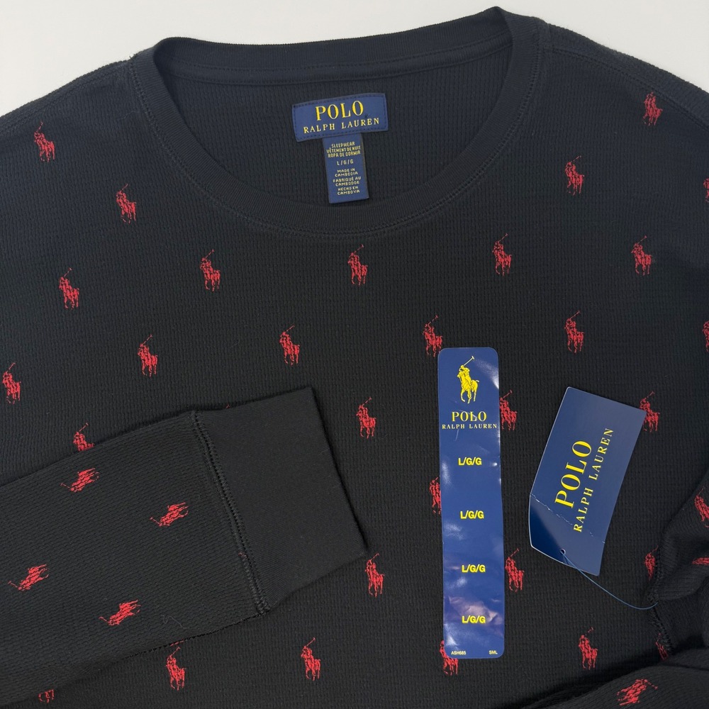 Polo‎ Ralph Lauren Men's Black Thermal Long Sleeve Sleepwear Shirt Large NEW